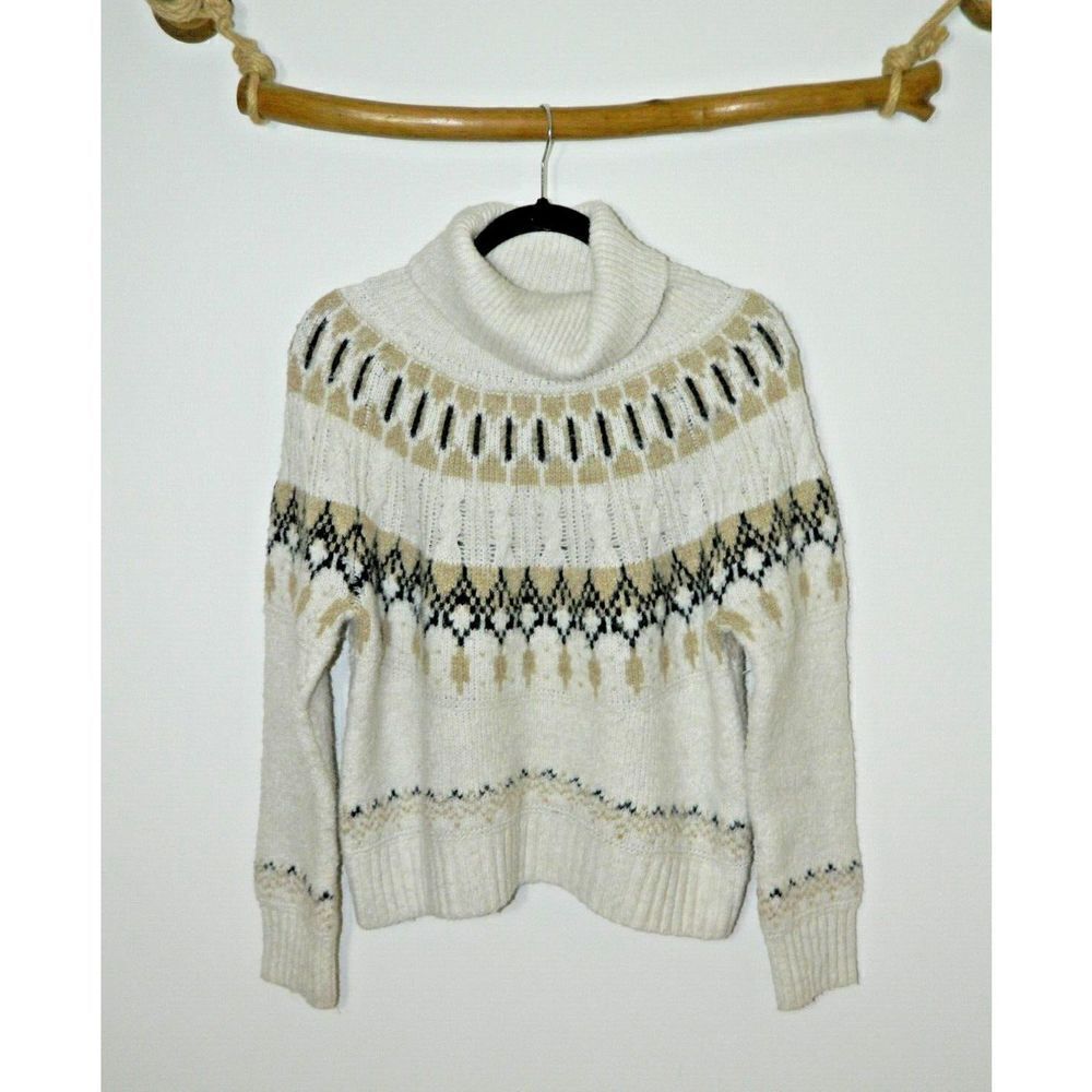 Old Navy Sweater Women’s Size Large Ivory Soft Fair‎ Isle Turtleneck Ski Chalet